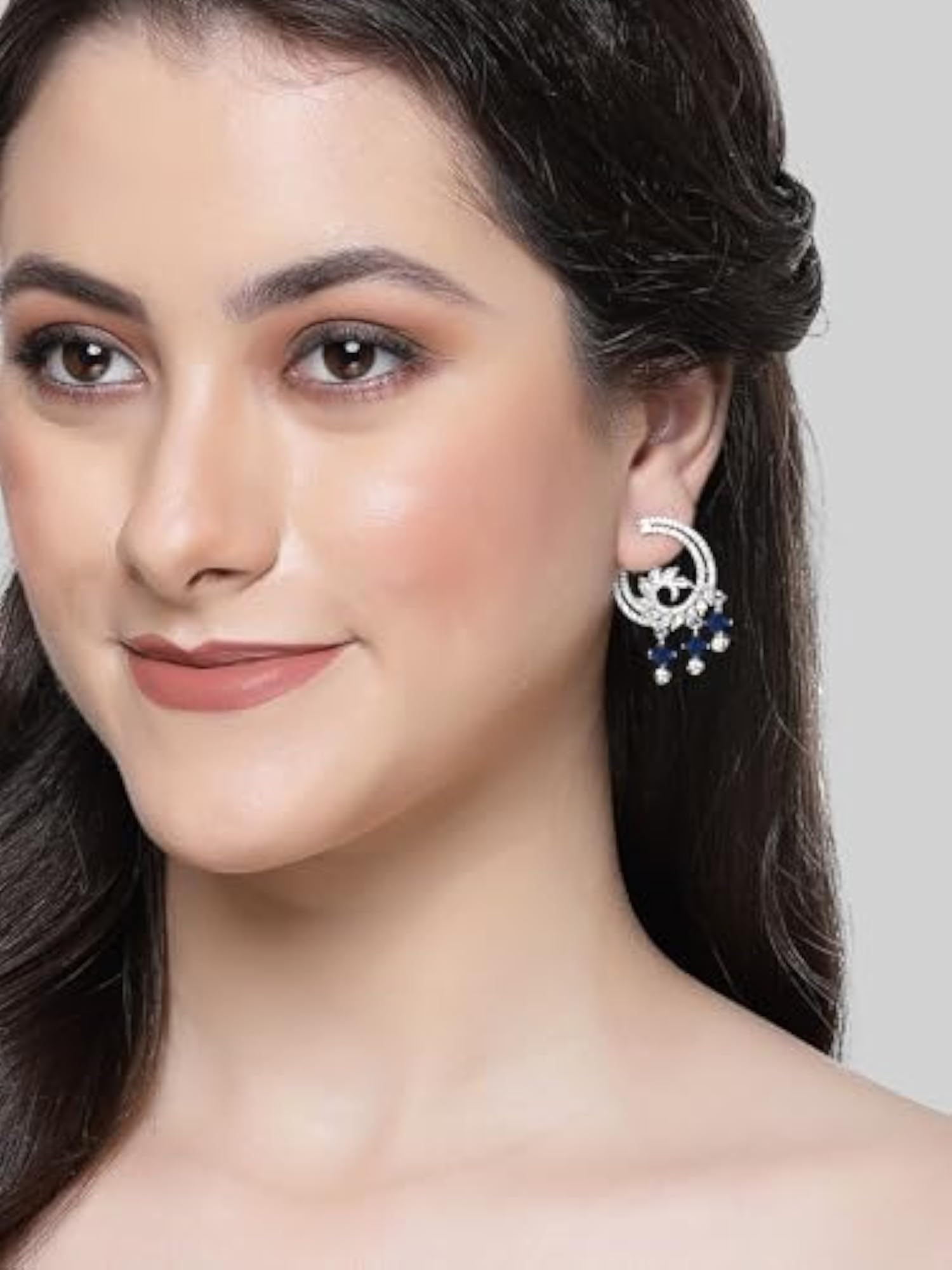 Silver Plated Pink American Diamond Drop Earrings