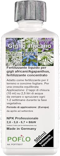 POFLO Fertilizzante liquido per gigli africani Fertilizzare Agapanthus. Fertilizzante premium della linea professionale | Concime completo NPK, fertilizzante concentrato (500ml)