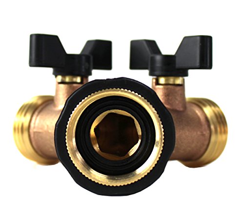 image for Kasian House Heavy Duty Brass Garden Hose Splitter, Y Valve, 2 Way Con