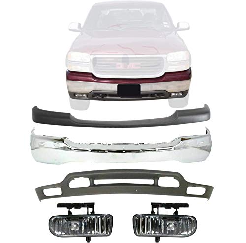 New Front Bumper Chrome + Lower Valance Textured + Upper Cover Primed + Fog Lights Left & Right Side For 1999-2002 Sierra 1500 / GMC Yukon 2000-2006 Direct Replacement 15758072 88980801 New Front Bumper Chrome + Lower Valance Textured + Upper Cover Primed + Fog Lights Left & Right Side For 1999-2002 Sierra 1500 / GMC Yukon 2000-2006 Direct Replacement 15758072 88980801