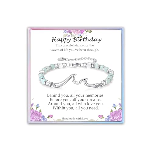 Birthday Gifts for Her Women, Unique Wave Bracelets for Happy Birthday 18th, 21st, 30th, 40th, 50th, 60th Birthday Gifts Ideas for Women Bestie Friend Sister Mom Daughter Wife Grandma Aunt