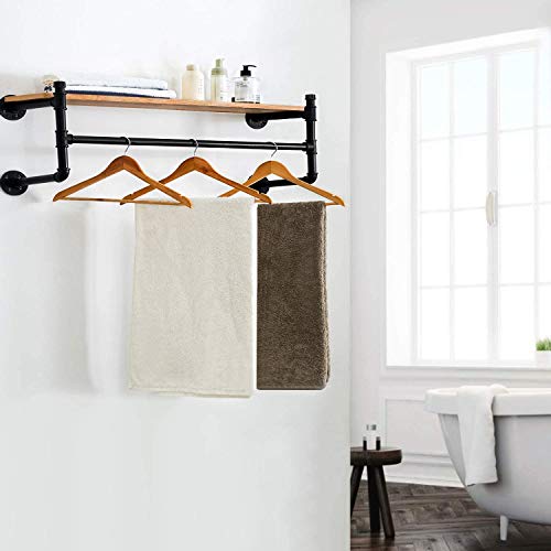 Oyydecor 2 Pack Industrial Pipe Clothes Rack, Heavy Duty Wall Mounted Black Iron Garment Rack Bar, Multi-Purpose Hanging Rod for Closet Storage, Laundry Room, 44\'\' Length, No Planks (Four Base)