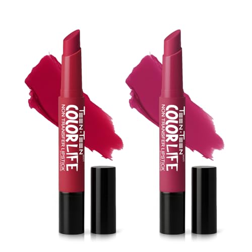 Image of TEEN TEEN Color Life Nontransfer Crayon Lipstick |Matte Finish with Built-in Primer |Waterproof & Long Lasting Lip Color |Smudge-Proof, Fade-Resistant Formula |Combo Color (Magenta, Rose Pink)