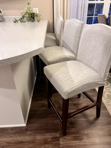 Image of JIUZHEN Light Grey Stretch Velvet Bar Stool Counter Covers Set of 6 | Washable Removable Rectangular Seat Covers, Water Resistant, Kitchen, Dining, Pub, Hotel, Wedding and Party Counter Stools