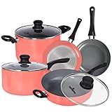 Flamingpan 8-Piece Nonstick Pots and Pans Sets,Kitchen Cookware with Ceramic Coating,Dishwasher...