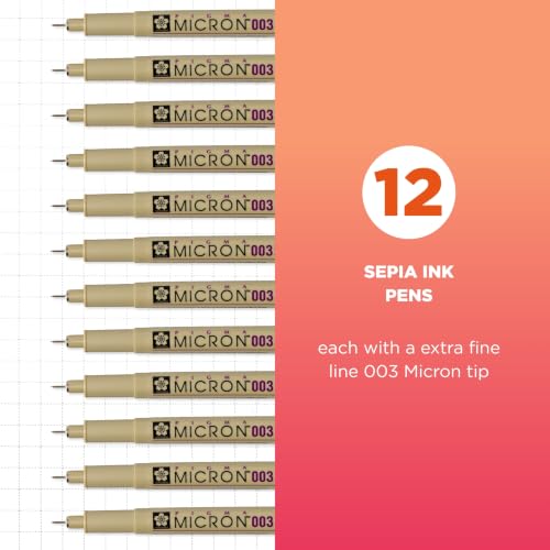 SAKURA Pigma Micron Fineliner Pens, Sepia, 003 Point, Box of 12 by SAKURA - Used condition - Image 2