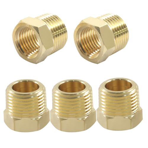 Cionyce 5 Pcs 3/8\" NPT Male x 1/4\" NPT Female Brass Reducer Hex Bushing Threaded Pipe Fitting, Brass Fitting Pipe Hose Tube Adapter Convert