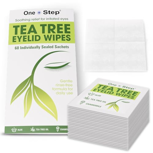 One Step Tea Tree Oil Eyelid Wipes 60 Sachets Natural Aloe Chamomile Daily Cleanser Soothe Relieve for Dry Irritated Tired Itchy Eyes