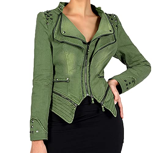 Veste moto femme en jean grande taille à fermeture éclair pour automne
