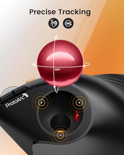 Image of ProtoArc Vertical Wireless Trackball Mouse, EM05 NL Bluetooth Ergonomic Rollerball Mouse Rechargeable Computer Laptop Thumb Mice, 3 Device Connection, Compatible with iPad, Mac, Windows, PC-Red Ball