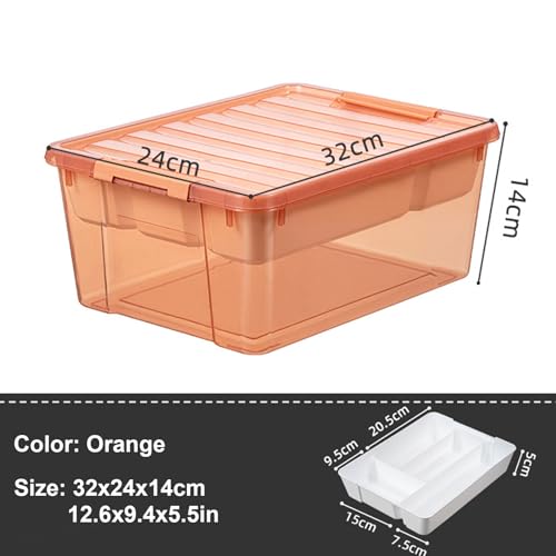 Image of Large Plastic Storage Box with Removable Tray Caddy Clear Art Supply Organizer Playroom Container Organizer Plastic Storage Bin with Lid for Bead Crayon Tool Sewing Supplies (Orange)