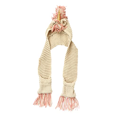 LIFKOME Boys and Girls Hooded Scarf Hat Acrylic Crochet Unicorn Hat Boys Girls Warm Knit Beanie Golden