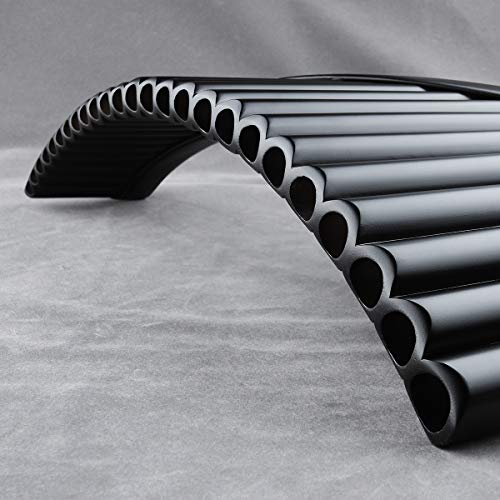25 Pipes C Key Professional Black Pan Flute Chinese Traditional Musical Instrument Pan Pipes Easy to Learn with Exquisite Brown Pan Pipes Flute and Black Leather Bag (Right Hand Pan Flute)