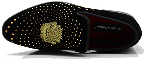 Image of SPK26 Men's Vintage Velvet Rhinestone Designer Dress Loafers Slip On Shoes Classic Tuxedo Dress Shoes