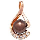 Chocolate Tahitian Pearl Pendant with Diamonds in 14K Rose Gold (11-12mm)