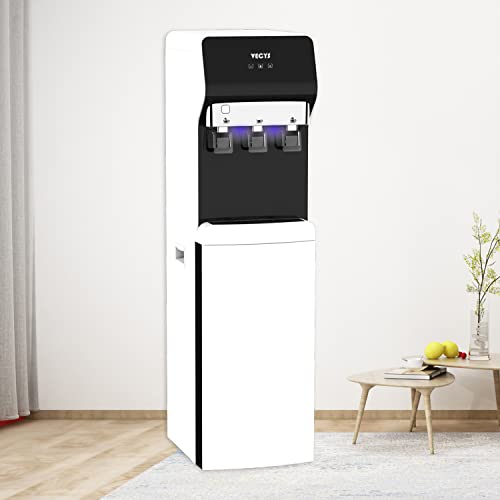 Vecys Self Cleaning Bottom Loading Water Cooler Dispenser Holds 3-5 Gallon Bottles W/ 3 Temperatures Settings Hot, Cold & Cool Water, Durable Steel Frame Child Safety Lock Removable Drip Tray #TOP6
