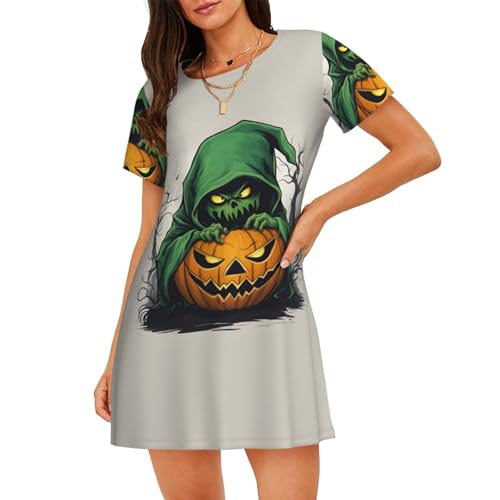 Chemise de nuit respirante et douce pour femme motif citrouille Halloween