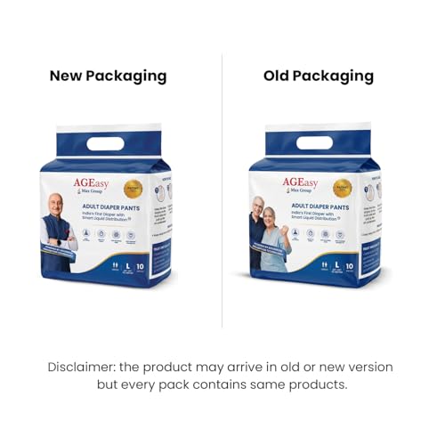 Image of AGEasy (Max Group) Adult Diapers | India's First Smart Liquid Distribution Pants | Gel-Lock Absorption | Up to 12-Hour Dryness | Anti-Sag | Invisible Fit | Odor Control | Unisex Fit (L - Pack of 2)