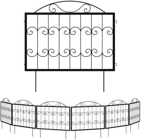 Garden Fence Wrought Iron Black Square Pipe Bent Hook Fence -24inch high -6 Pieces