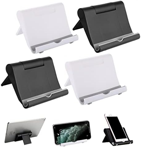 Morices 4 Pcs Foldable Cell Phone Stand, Universal Adjustable Angle Mobile Phone Holder, Portable Pocket Desktop Tablet Stands Holder Cradle Compatible with Smartphones Kindle (Black & White)