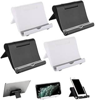 Morices 4 Pcs Foldable Cell Phone Stand, Universal Adjustable Angle Mobile Phone Holder, Portable Pocket Desktop Tablet Stands Holder Cradle Compatible with Smartphones Kindle (Black & White)