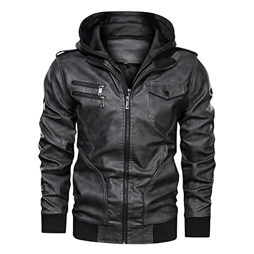 Herren Lederjacke - Männer Winter Lederjacken Mantel Motorrad Leger Fleece Thicken Motorrad Pu Jacke Biker Warm Leder Männer Kleidung Warm Oberbekleidung, Schwarz, L