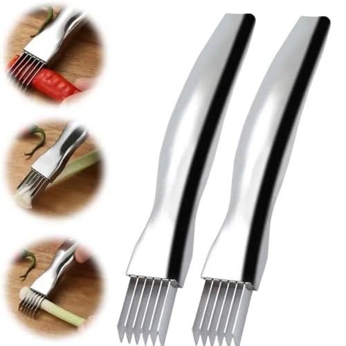 Shred Silk The Knife, 2024 Upgraded Stainless Steel Chopped Green Onion Knife, Food Speedy Chopper Slicing Cutter for Vegetables Onion Garlic, Multifunctional Food Slicer for Kitchen Gadget (2 Pack) -  Koujut, QQQ-006