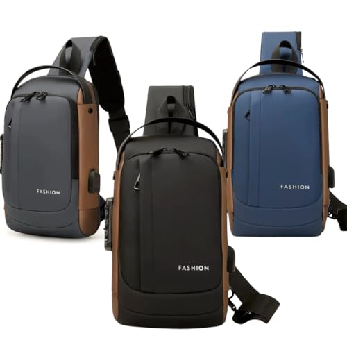 Mochila de Nylon Transversal Anti-furto, Impermeável com USB, Compartimentos Múltiplos, Trava com Código, 31x17x7cm, Bolsa de Ombro, Pequena, Masculina e Feminina, Antirroubo (Cor Conforme Estoque).