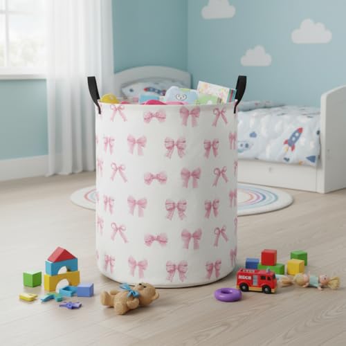 Image of Baby Laundry Hamper kids laundry Basket Waterproof Laundry Bag for Bedroom Clothes Organizer Room Decor(Bowknot)