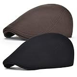 FEINION 2 Pack Men Cotton Newsboy Cap Soft Fit Cabbie Hat (Black/Brown)