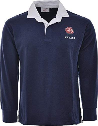 Fashion Link England Rugby Shirt Men’s Long Sleeve - Rugby Jersey for Fans and Players (L, Navy Blue)