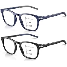 Missfive Versatile Progressive Multifocus Reading Glasses Men, Advanced Wider Spring Hinges Multifocal Computer Readers with Anti-Slip Soft Rubber Tips, No-Line Anti-Blue Light for Near Range +1.75