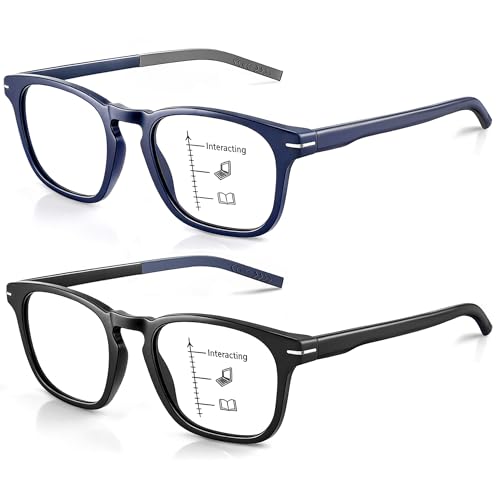 Missfive 2Pack Versatile Progressive Multifocus Reading Glasses Men, Anti-Blue Light Computer...