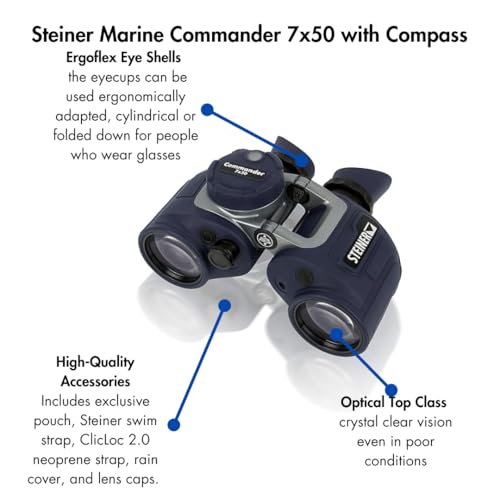Image of Steiner Optics Commander 7x50 Marine Binoculars with Integrated HD-Stabilized Compass - Professional Waterproof Boating Optics with Sports-Auto-Focus - German Qaulity and Heritage Warranty. | 7x50 Marine Binos with HD-Stabilized Integrated Compass, Sports Auto-Focus, Waterproof to 10m, Includes Swim Strap and Pouch