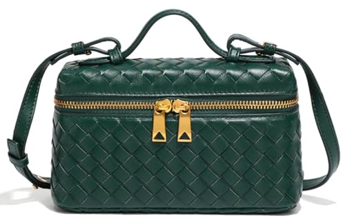 Trendy Woven Crossbody Purse Square Box Bags Women Shoulder Bag Cute Satchels Mini PU Leather Top-Handle Tote Handbag