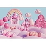 YongFoto 3x2m Caramelo Telón de Fondo Pink Candy Land Castillo Arco Iris piruleta Dibujos Animados Fondos de Estudio fotográfico para Baby Shower Fiesta de cumpleaños Accesorios de fotografía