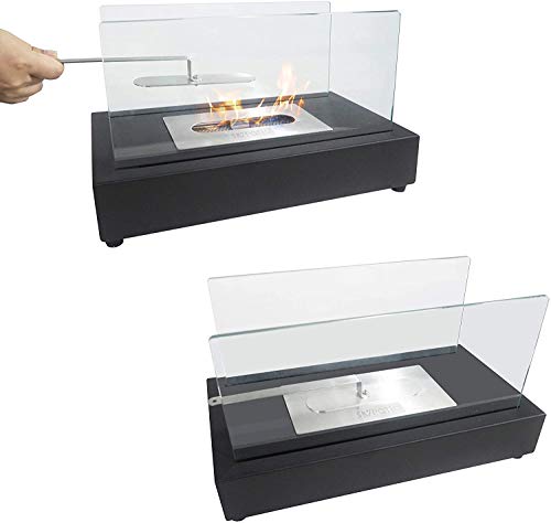 Skypatio Tabletop Fireplace, Indoor Outdoor Ventless Table Styled Firepits Portable Fire Bowl Pot, Black, Real Flame Like Gel Fireplaces or Wood Log Fire Pit,14 Inch