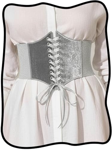 Urieo Stretchy Leather Corset Belt Elastic Black Waist Belts Wide Costume Waspie Belt for Women