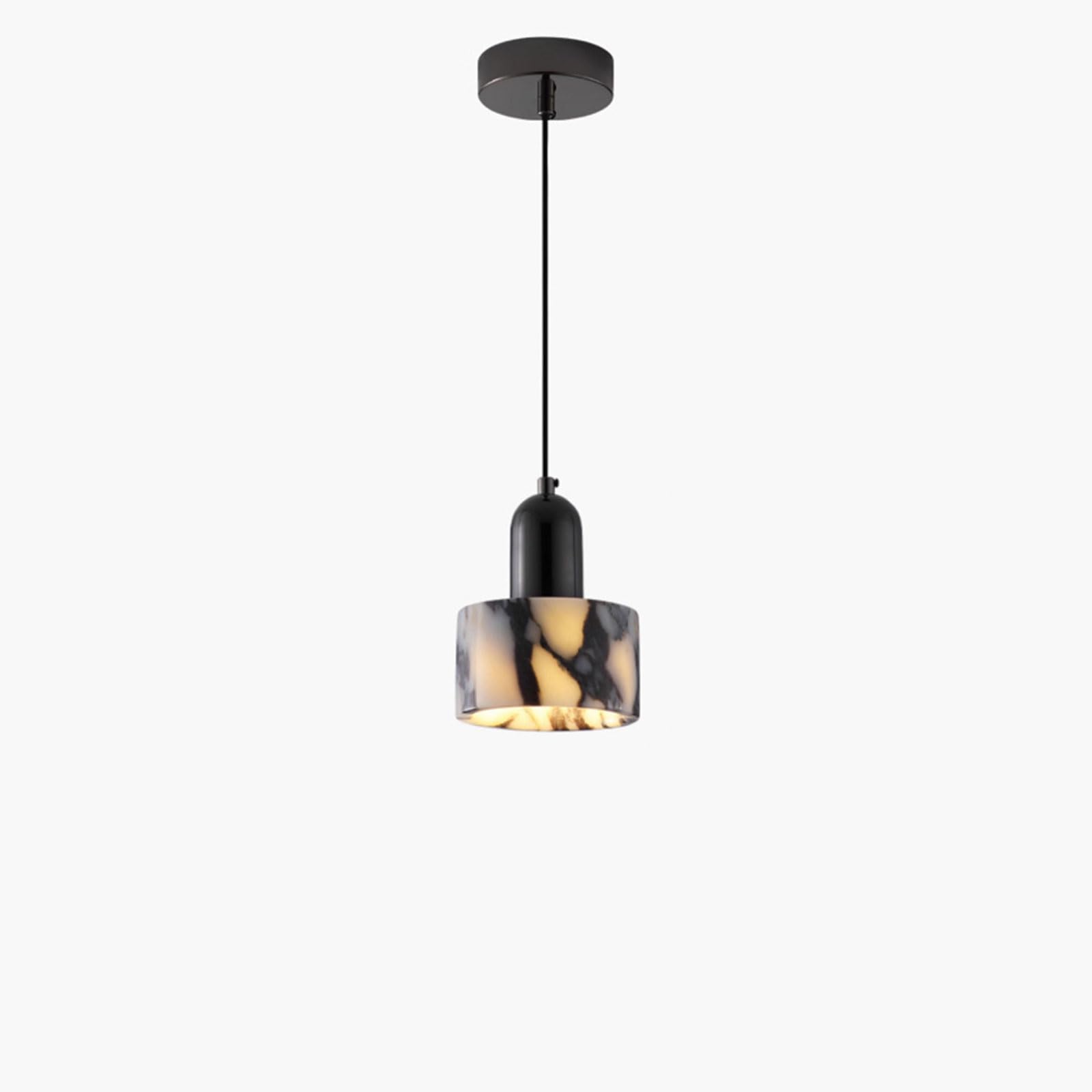 RSZCSMO Circular Translucent Stone Pendant Light, E26 Warm Light, Black, Iron-Made, Bedside Hanging Lamp – Suitable for Dining Table, Bar Counter, Bedroom Lighting Fixtur