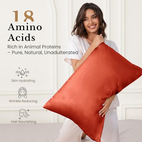 Image of THXSILK Silk Pillowcase for Hair and Skin, 100% Mulberry Silk Bed Pillowcase 25 Momme, Mulberry Silk Soft Breathable Silk Pillow Case with Hidden Zipper, King Size Pillow Case(Brick Red)