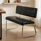 IDIMEX Banc Design Vilas siège avec 3 Places, Banquette au piètement chromé et Dossier au revêtement synthétique Noir