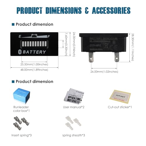 Runleader RL-BI028-BT DC 12V bis 48V Bluetooth Shunt Batterieanzeige Voltmeter, funktioniert für Blei-Säure, GEL, AGM, Trojian, LiFePO4 und 18650 Lithium Batterien.