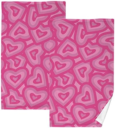 Kigai Valentine Y2k Pink Love Cotton Hand Towels for Bathroom, Soft Absorbent Washcloths for Kitchen Hotel Gym Swim Camp Beach Spa, 2 Pack