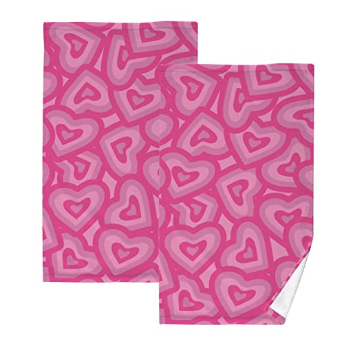 Kigai Valentine Y2K Pink Love Cotton Hand Towels For Bathroom, Soft Absorbent Washcloths For Kitchen Hotel Gym Swim Camp Beach Spa, 2 Pack #TOP13