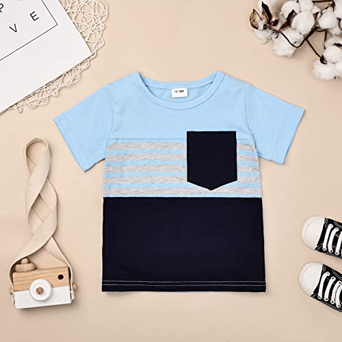 Image of FOCUTEBB Toddler Boy Clothes Summer Patchwork T-Shirt Shorts 2Pc Set 12M-5T