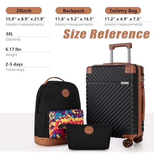 Image of Cosbarn Carry On Luggage 22x14x9 Airline Approved, Hardside 20 Inch Carry on Suitcases with Wheels, Hard Shell ABS Lightweight Carry on Luggage Set, Travel Suitcase Set with TSA Lock, Black