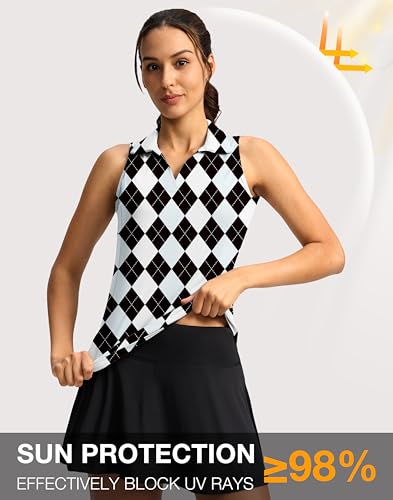 G Gradual Women's Golf Shirt Sleeveless Lightweight V Neck Tennis Polo Shirts with Collar Quick Dry Athletic Tops for Women(Black Blue Argyle,S) — view 5