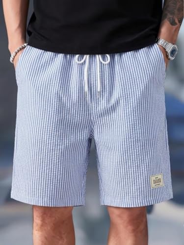 Image of Men's Cotton Casual Shorts |Striped Half Pants for Men |Comfortable | Elastic Waist with Drawstring | Lightweight & Comfortable for Beach Vacations, Casual Daily Outings & Sleepwear Bermuda Shorts