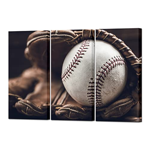 iLOOKLiKE 3 Panels Retro Baseball Canvas Wall Art Vintage Baseball