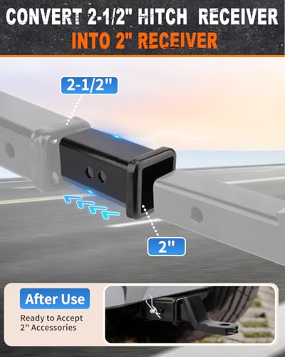 Image of METOWARE 2-1 /2 inch to 2 inch Trailer Hitch Receiver Reducer Adapter